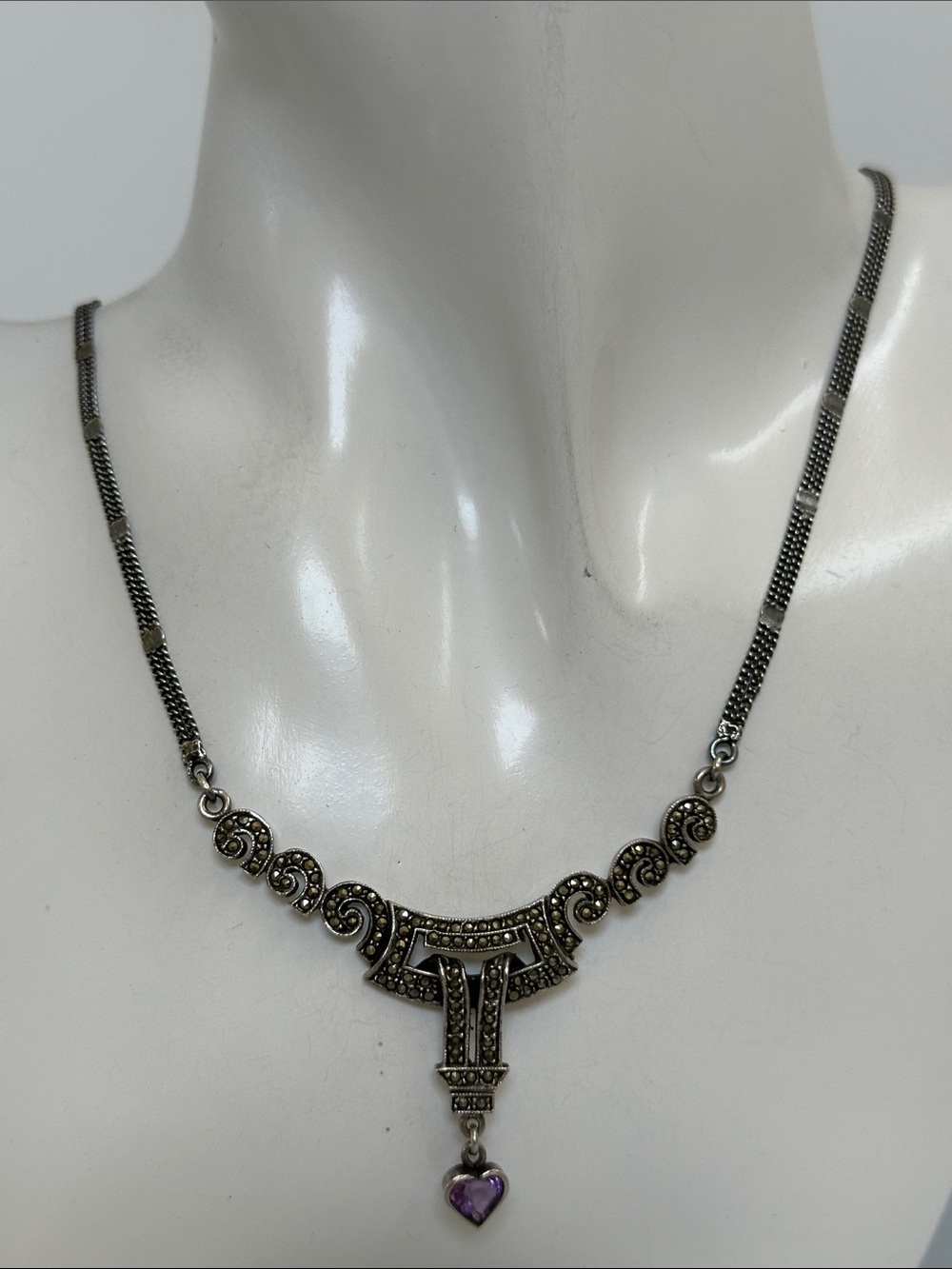 Vintage 925 Sterling Silver Amethyst Gem Necklace